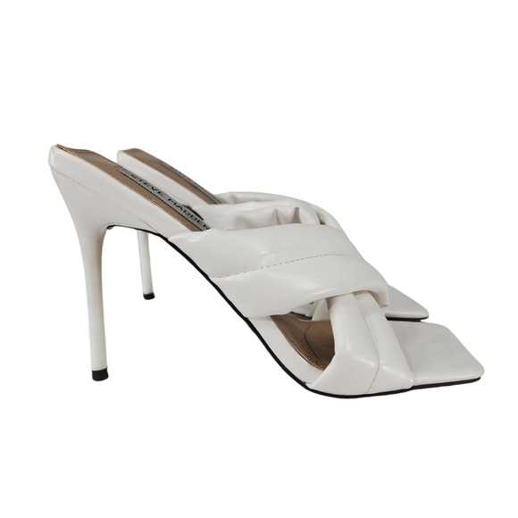 Steve Madden 9 Stilleto Heel Sandals Lyric Womens White Slip On Square Toe Mules - Picture 2 of 12